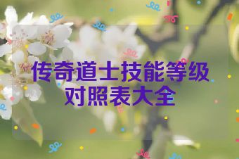 传奇道士技能等级对照表大全