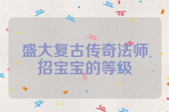 盛大复古传奇法师招宝宝的等级