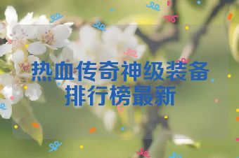 热血传奇神级装备排行榜最新
