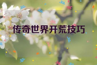 传奇世界开荒技巧