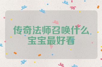 传奇法师召唤什么宝宝最好看